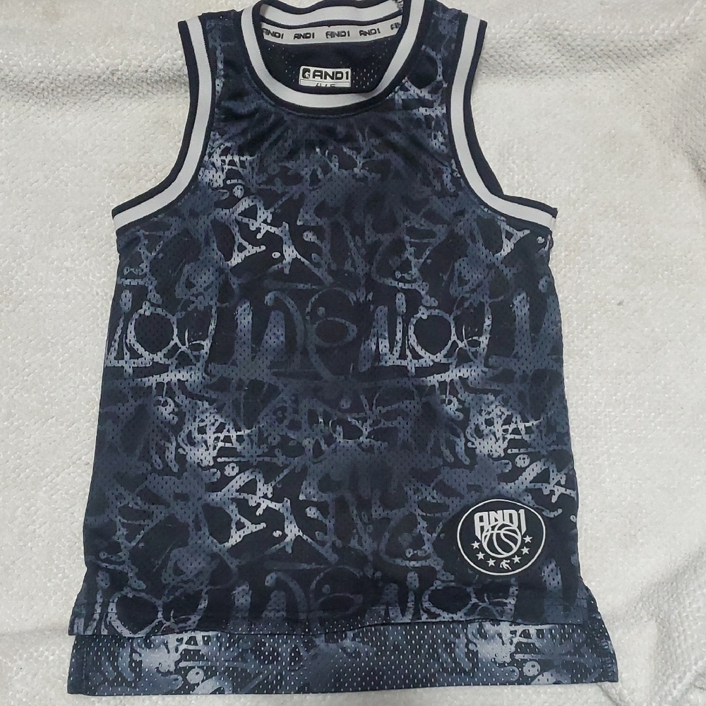 And1 Navy and White Graphic Mesh Basketball Jersey for Kids